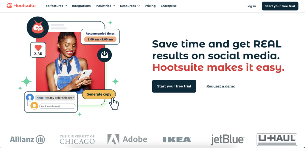 Hootsuite homepage